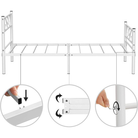 Cadru De Pat Din Metal, De O Persoana, Alb, Dimensiune Saltea 90 X 190 Cm-01