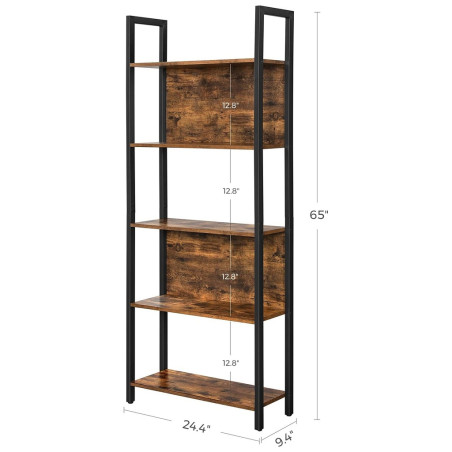 Biblioteca Cu 5 Rafturi, Maro Rustic Si Negru, 62 Cm-01