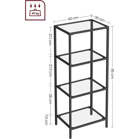 Raft Din Sticla Cu 4 Niveluri, Negru, 40 Cm-01