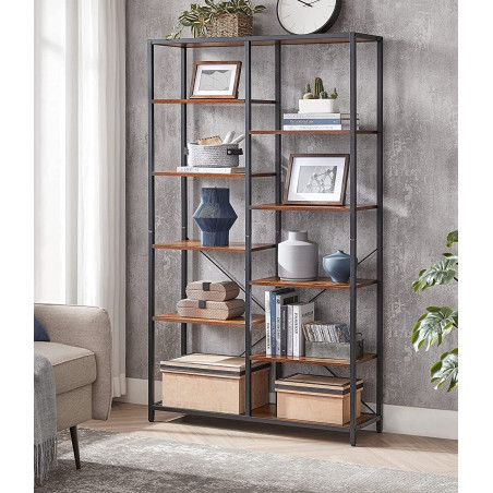 Biblioteca Cu 5 Niveluri, Maro Rustic Si Negru, 100 Cm-01