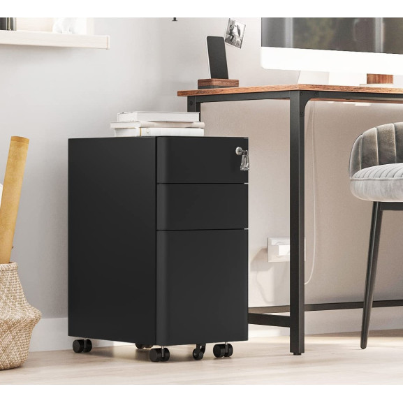 Poze Dulap De Birou Cu Roti Si Blocare, Negru, 30 Cm