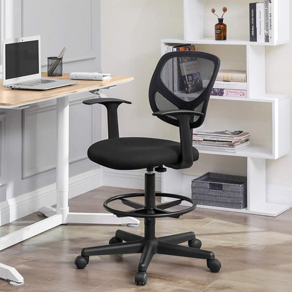 Scaun de birou ergonomic cu cotiere, pivotant, reglabil pentru picioare, negru
