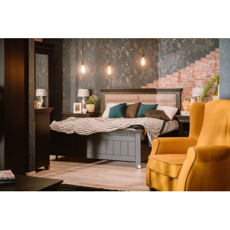 Set Dormitor Saint Tropez, Pat Cu Dimensiune Saltea 160 X 200, Dulap De 207.8 Cm, 2 Noptiere, Vopsit Negru-01