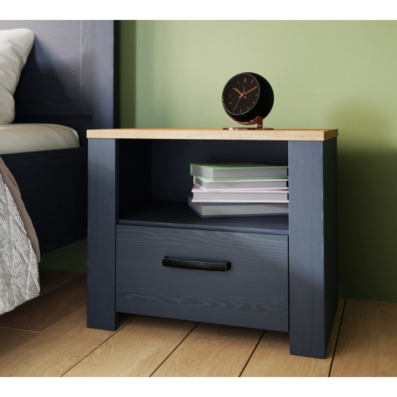 Poze Noptiera Boho Stejar Riviera Si Stejar Bleumarin, 61.6 Cm