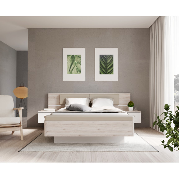 Poze Pat Delice Stejar Nisipiu Si Alb Lucios, Dimensiune Saltea 140 X 190 Cm