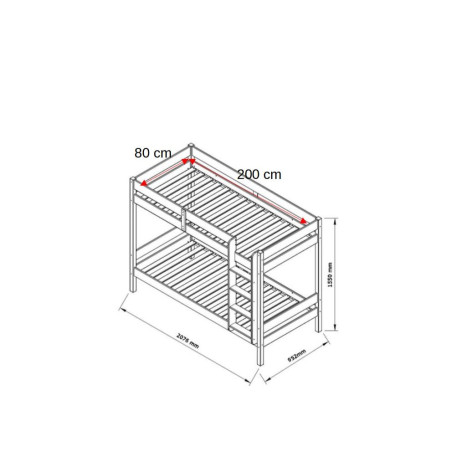 Cadru Pat Rita Etajat Lacuit, Dimensiune Saltea 80 x 200 Cm-01