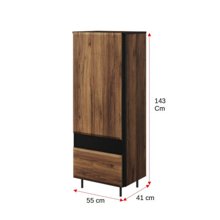 Dulap Boris Cu 1 Usa Si 1 Sertar, Stejar Catania Si Negru, 55 Cm-01