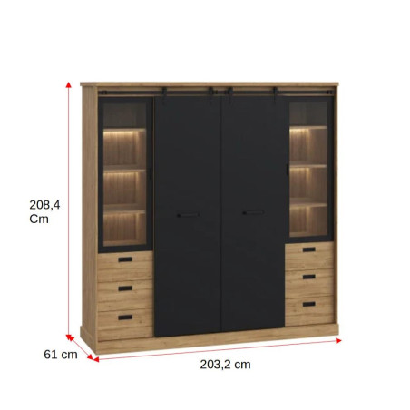 Dulap Kaszimiro Stejar Waterford si Negru, 203 Cm-01