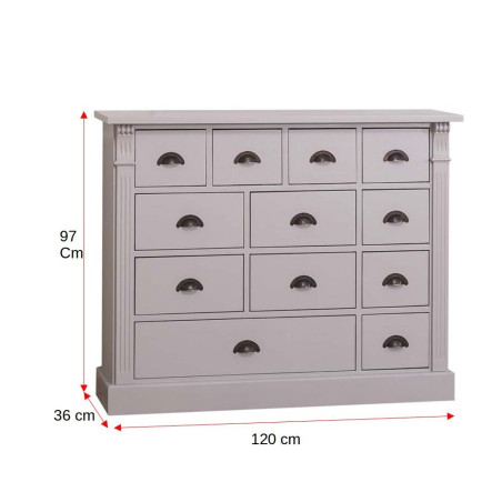 Comoda Cu 12 Sertare Odette Lemn Masiv, Gri, 120 Cm-01