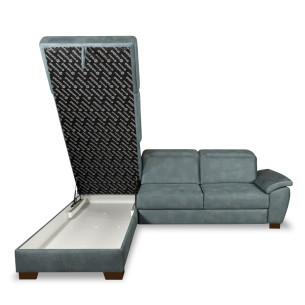 Coltar Extensibil Cu Otoman Stanga Dax, 5 Locuri, Lada Depozitare, Albastru, 296 Cm