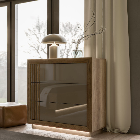 Comoda Savanah Stejar Antic si Bej Lucios 103 Cm