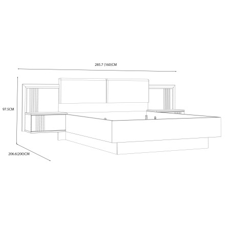 Pat Cu Noptiere Savanah Stejar Antic si Bej Lucios, Dimensiune Saltea 160 x 200 Cm-01