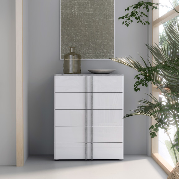 Comoda Buganvilla Alb Gri vintage si Alb Lucios 80.4 Cm