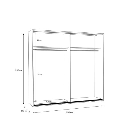 Dulap Tuberoze, Negru, Negru Super Lucios si Stejar Catania, 220.1 Cm-01