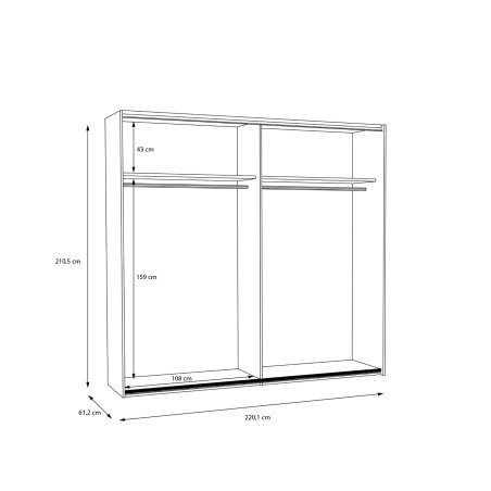 Dulap Tuberoze, Negru, Negru Super Lucios si Stejar Catania, 220.1 Cm-01