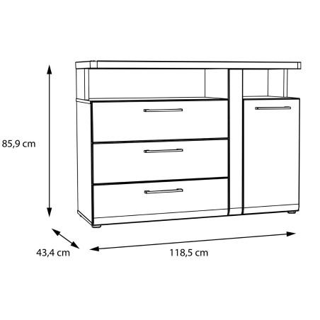 Comoda Tuberoze Negru, Stejar Catania si Negru Super Lucios, 118.5 Cm-01