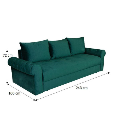 Canapea Extensibila Trendy, 3 Locuri, Lada Depozitare, Verde, 243 Cm-01