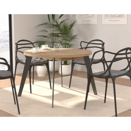 Masa Rotunda Extensibila Tabia Stejar Artisan Si Negru, 110/155 Cm-01