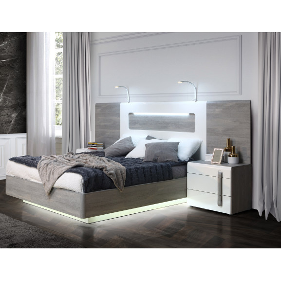 Poze Pat Atentivo Cu Leduri Stejar Nordic Gri Si Alb Lucios, Dimensiune Saltea 150 x 190 Cm