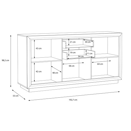 Comoda Cuantico Alb, Beton Optic Gri Inchis Si Alb Super Lucios, 192.7 Cm-01