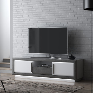 Comoda TV Cuantico Alb, Beton Optic Gri Inchis Si Alb Super Lucios, 192.7 Cm