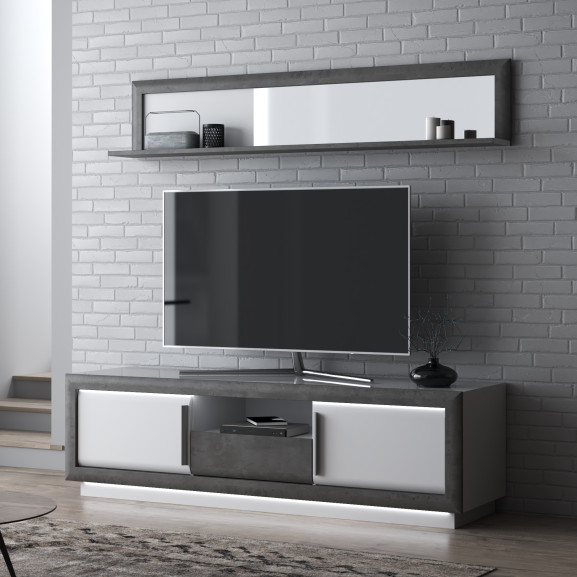 Poze Polita Cuantico Alb, Beton Optic Gri Inchis Si Alb Super Lucios, 192.6 Cm