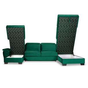 Coltar U Extensibil Cu Lada Dax, Dreapta, Tetiere Reglabile, Verde, 375 Cm