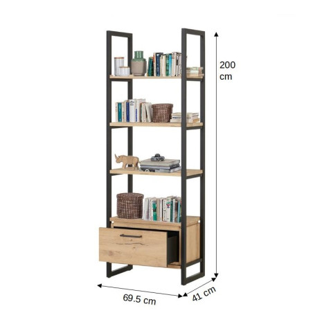 Biblioteca Reno Cu 1 Sertar, Smoked Oak, Furnir Din Lemn Masiv, 69.5 Cm-01