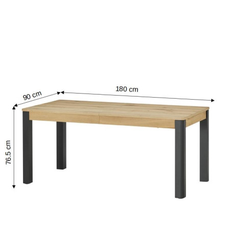 Masa Extensibila Tulsa, Smoked Oak Si Negru, Furnir Din Lemn Masiv, 180/280 X 90 X 76.5 Cm-01