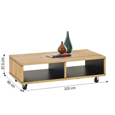 Masa Cafea Reno Cu 2 Nise, Smoked Oak, Furnir Din Lemn Masiv, 120 Cm-01