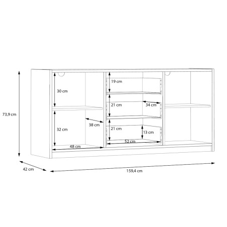 Comoda Smartway Alb Si Stejar Catania, 159.4 Cm-01