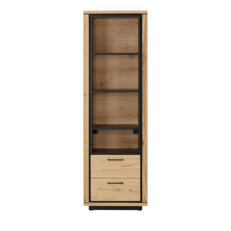 Biblioteca 2 Sertare Tulsa, Smoked Oak, Furnir Din Lemn Masiv, 62 Cm-01