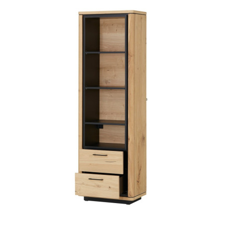 Biblioteca 2 Sertare Tulsa, Smoked Oak, Furnir Din Lemn Masiv, 62 Cm-01