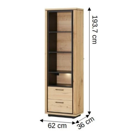 Biblioteca 2 Sertare Tulsa, Smoked Oak, Furnir Din Lemn Masiv, 62 Cm-01