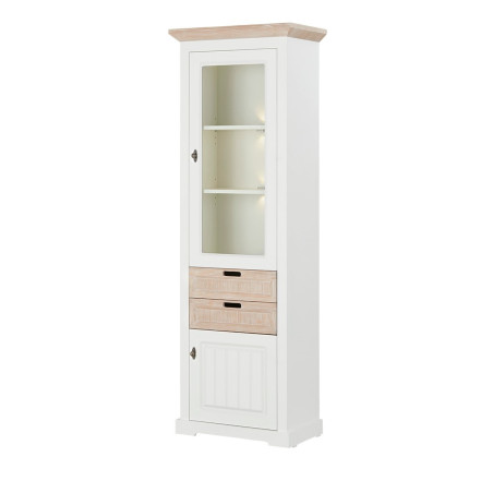 Vitrina Porto Dreapta Cu 2 Usi Si 2 Sertare Alb Si Natur, 67.5 Cm-01