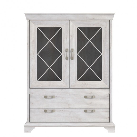 Vitrina Cu 2 Usi Si 2 Sertare Kashmir, Alb Antic, 123 Cm 123