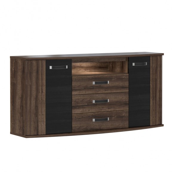 Comoda Cu 2 Usi Si 3 Sertare Rondino, Stejar Negru Si Stejar Pamantiu, 169.6 Cm 169.6