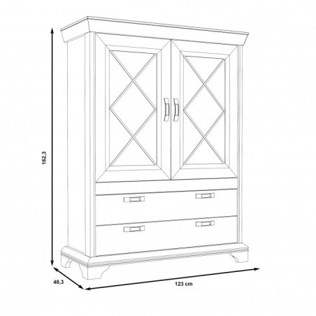 Vitrina Cu 2 Usi Si 2 Sertare Kashmir, Alb Antichizat, 123 Cm-01