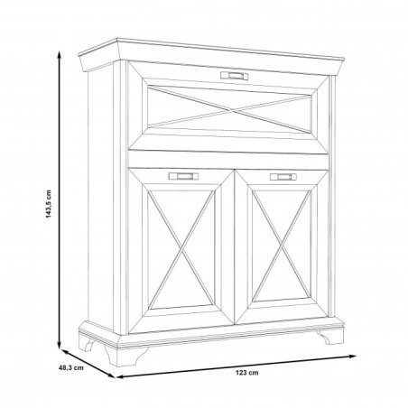 Comoda Cu 3 Usi Bar Kashmir Alb Antichizat, 123 Cm-01