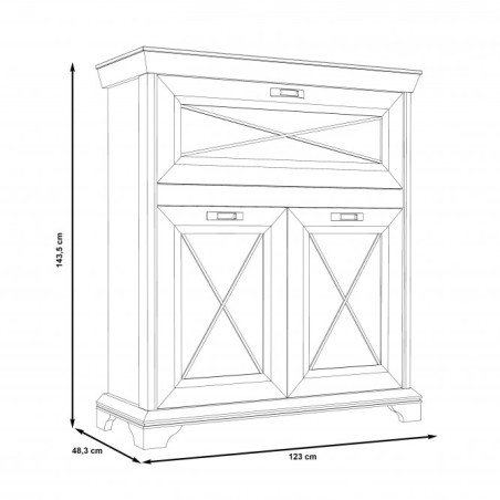 Comoda Cu 3 Usi Bar Kashmir Alb Antichizat, 123 Cm-01