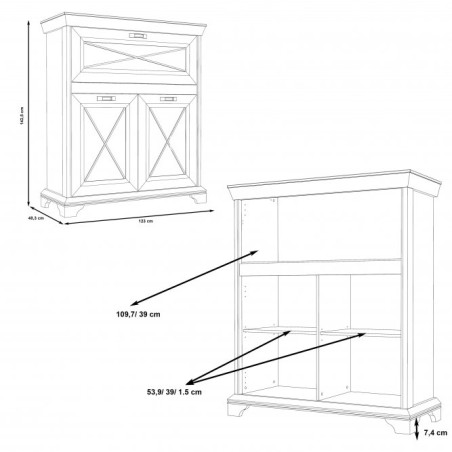 Comoda Cu 3 Usi Bar Kashmir Alb Antichizat, 123 Cm-01