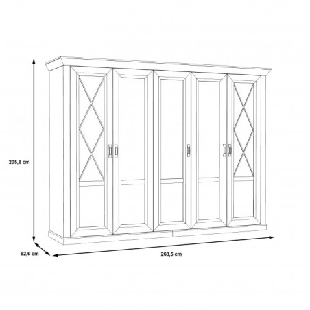Dulap Cu 5 Usi Kashmir, Alb Antichizat, 268 Cm-01