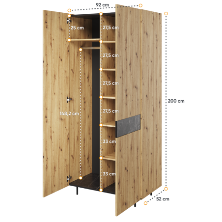 Dulap Cu 2 Usi Malmo, Stejar Artisan Si San Sebastian, 92 Cm-01