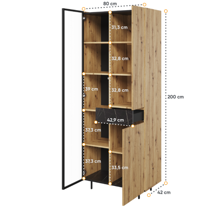 Vitrina Cu 3 Usi Si 1 Sertar Malmo, Stejar Artisan Si San Sebastian, 80 Cm-01