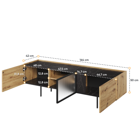 Comoda TV Cu 3 Usi Malmo, Stejar Artisan Si San Sebastian, 164 Cm-01