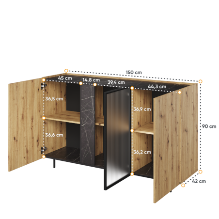 Comoda Cu 3 Usi Malmo,  Stejar Artisan Si San Sebastian, 150 Cm-01