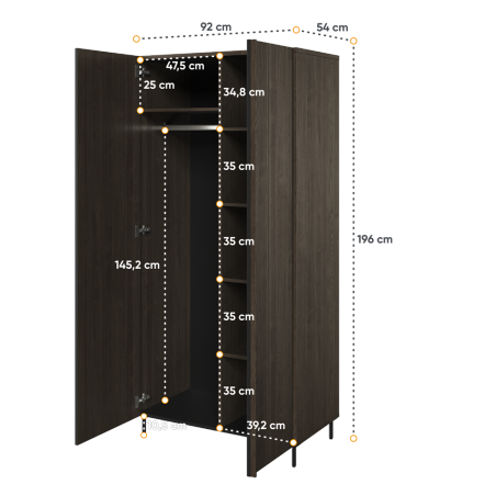 Dulap Cu Două Uși Belmonte, Frasin Portland Si Negru, 92 Cm-01