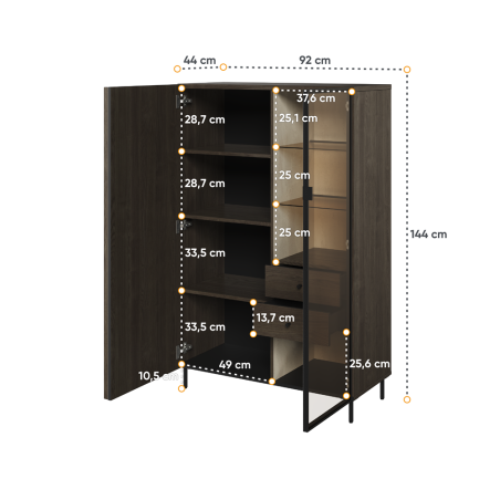 Vitrina Cu 2 Usi Si 2 Sertare Belmonte, Frasin Portland Si Negru, 92 Cm-01