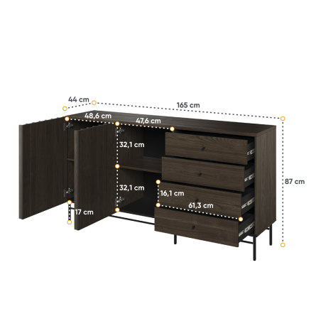 Comoda Cu 2 Usi Si 4 Sertare Belmonte, Frasin Portland Si Negru, 165 Cm-01