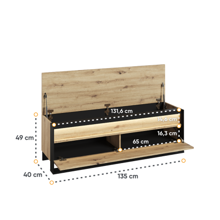 Pantofar Cu 2 Usi Vant, Stejar Artisan Si Negru, 135 Cm-01